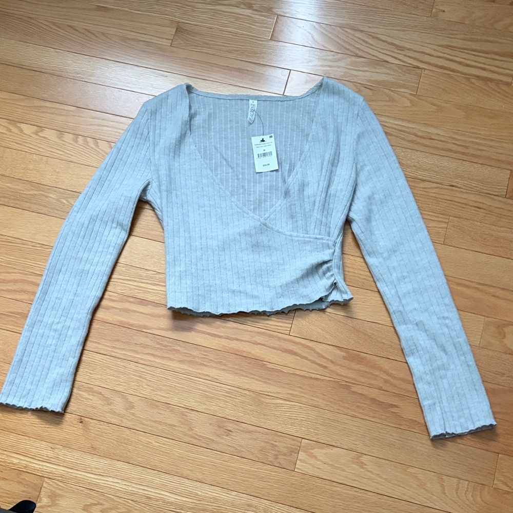 Cotton On Body Light Gray Long Sleeve Wrap Top